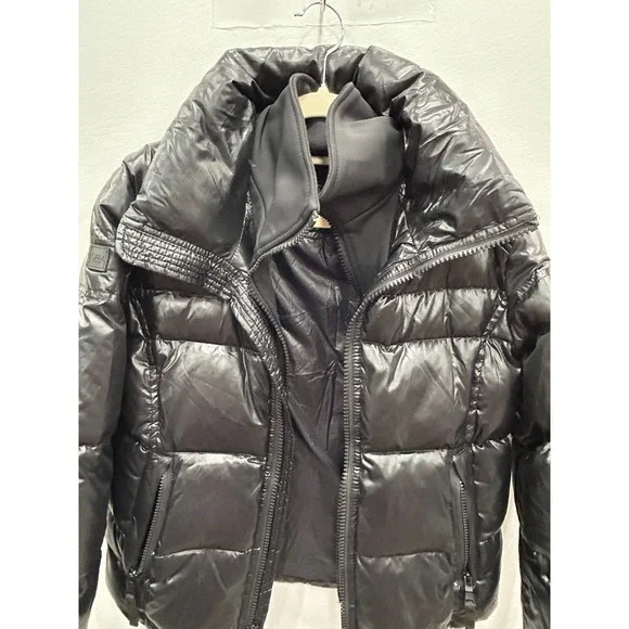 SAM‎ New York Black Quilted Down Puffer Jacket Womens 12 Cropped Zip Winter Coat - Picture 5 of 14